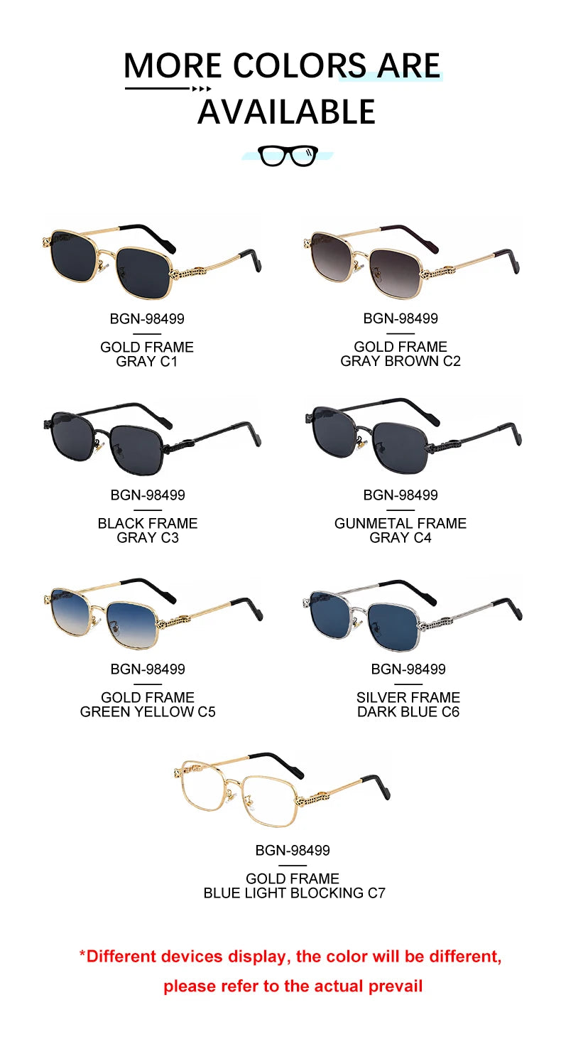  Designer Leopard Head Rectangle Metal UV400 Sunglasses for Men