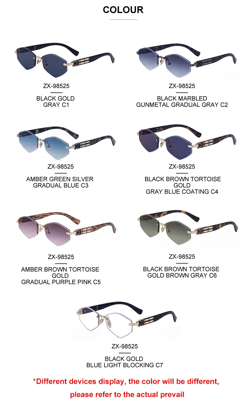 Designer Rimless Diamond Shaped UV400 Protection Sunglasses for Women