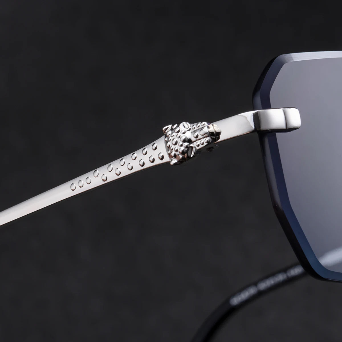  Designer Rimless Rectangle Leopard Head UV400 Shades Sun Glasses Sunglasses for Men