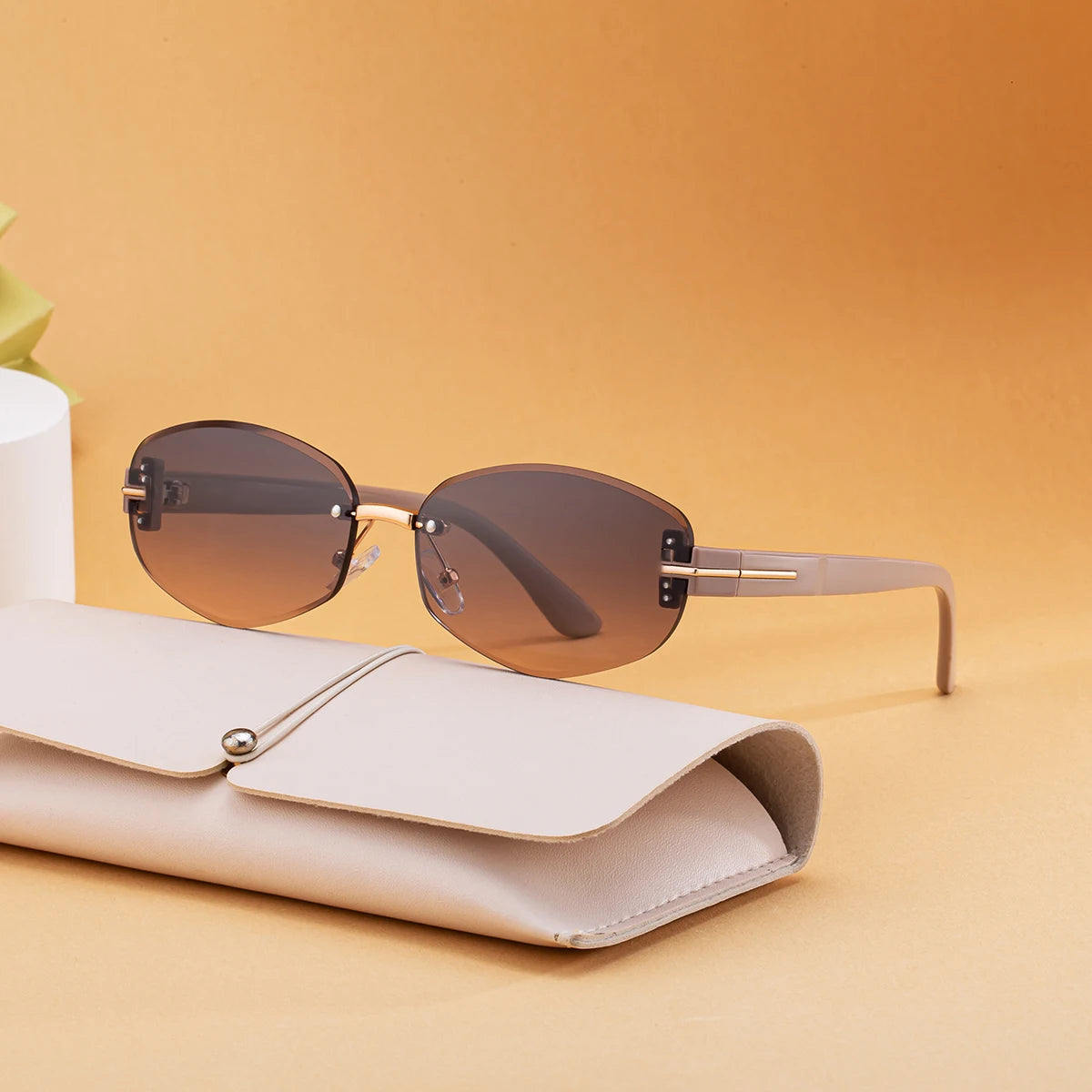  Designer Rimless Oval UV400 Protection Sunglasses for Women