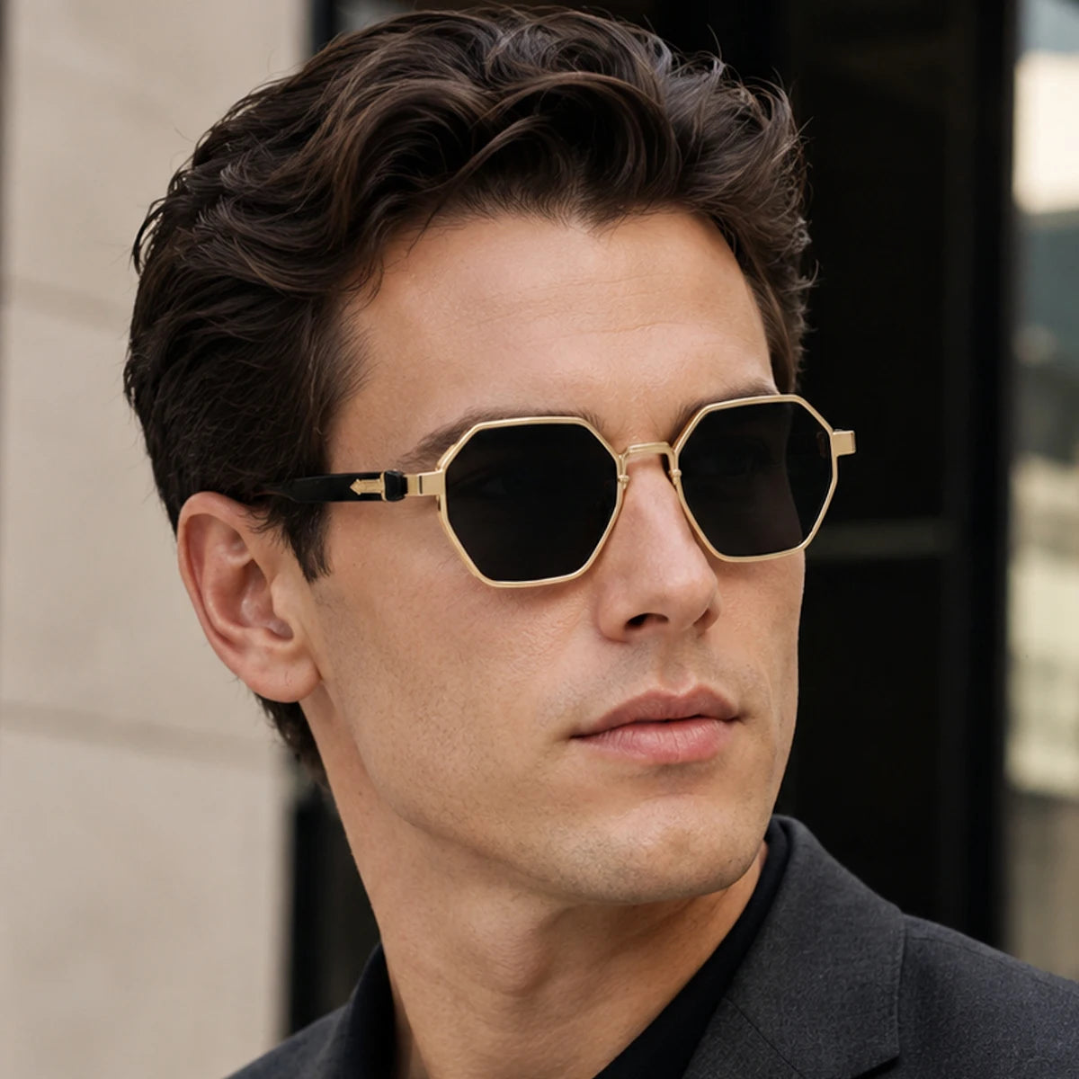  Designer Polygonal Metal Frame UV400 Protection Sunglasses for Men