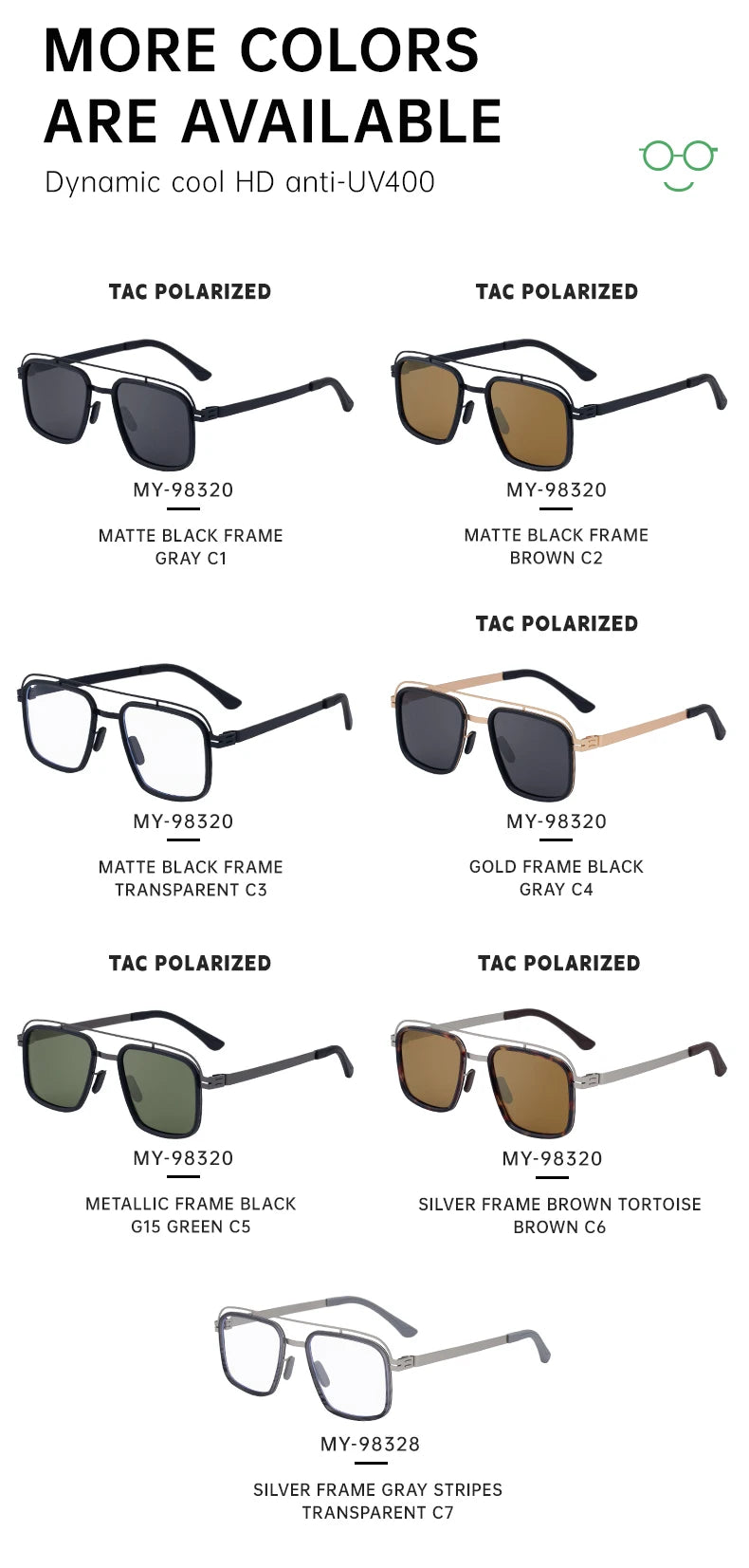 Double Bridge Polarized Hinge UV400 Sunglasses for Men