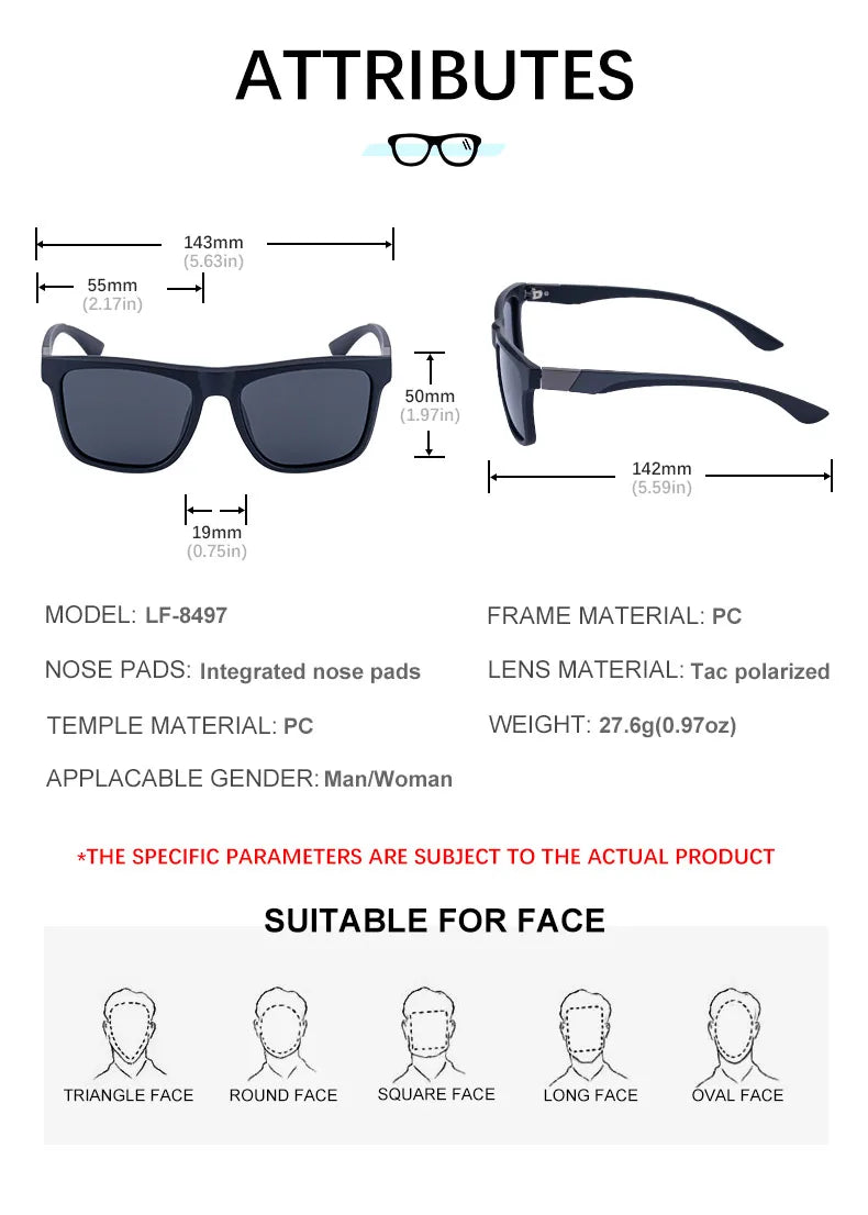 Fashion Personality Square PC Frame TAC Lens Polarized UV400 Protection Sunglasses for Men 