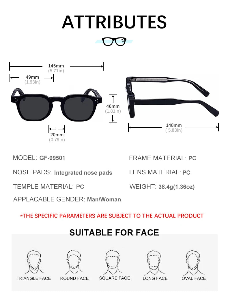 Designer Soft Square Pin-In Temples UV400 Sunglasses for Women & Men