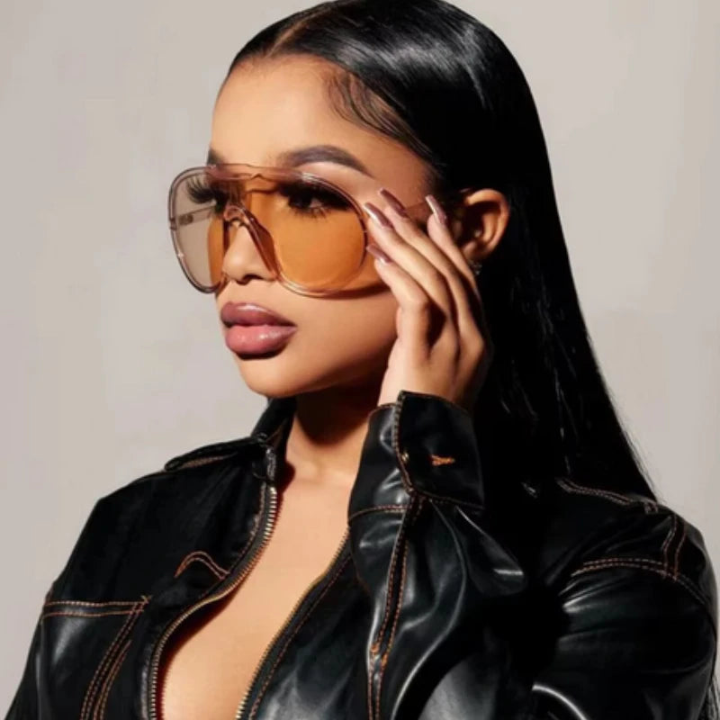 Elevate Your Style with Trendy Oversized Pilot Sunglasses for Women - Luxury Black and Yellow Cycling Eyewear