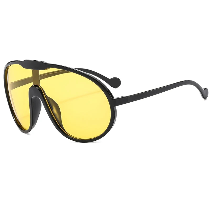 Elevate Your Style with Trendy Oversized Pilot Sunglasses for Women - Luxury Black and Yellow Cycling Eyewear