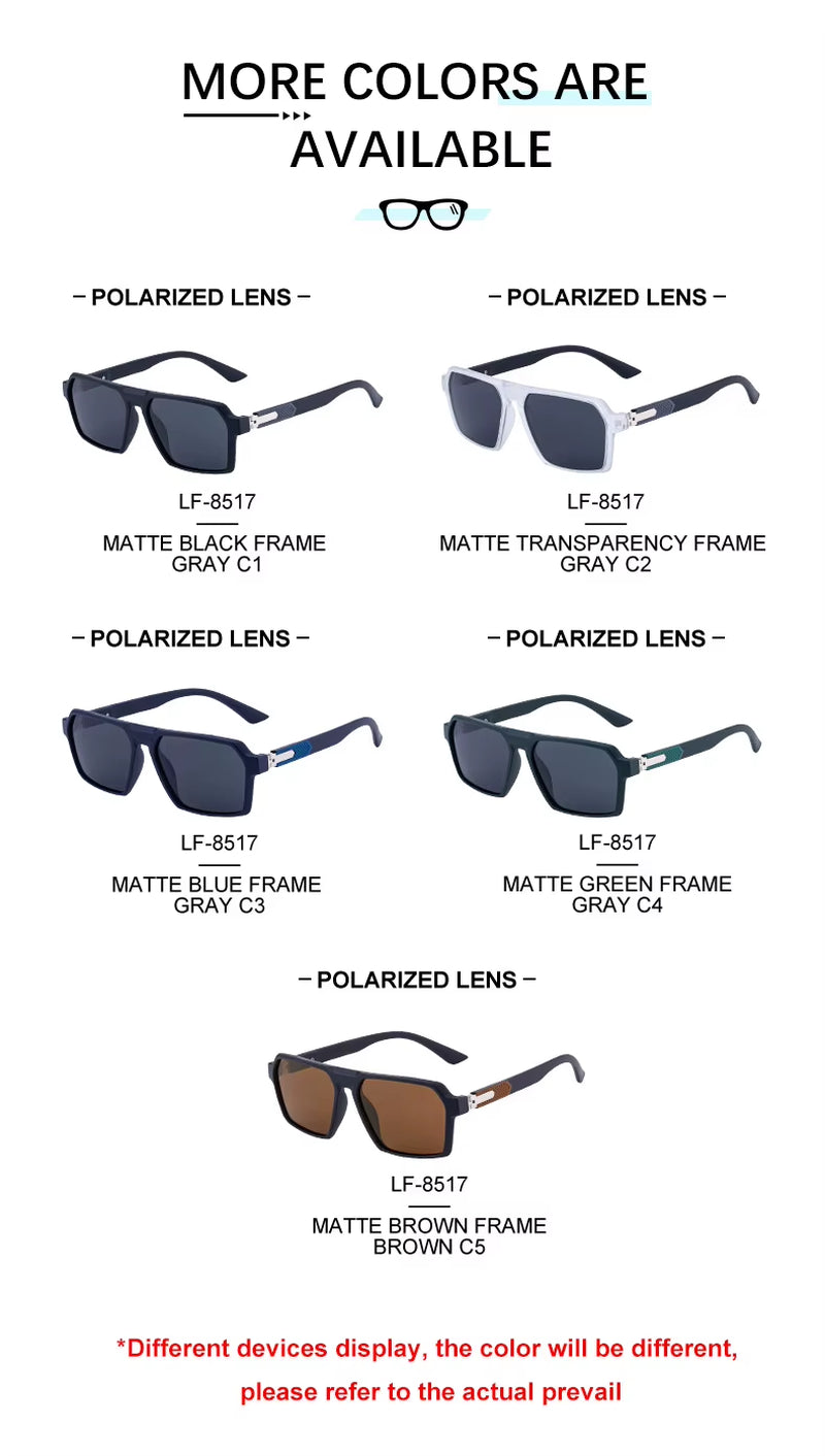  Fashion Trendy Square Double-Action Spring Hinge Polarized UV400 Sunglasses for Men