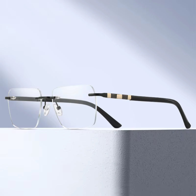 Fashion Square Rimless Spring Hinge Eyeglasses for Men