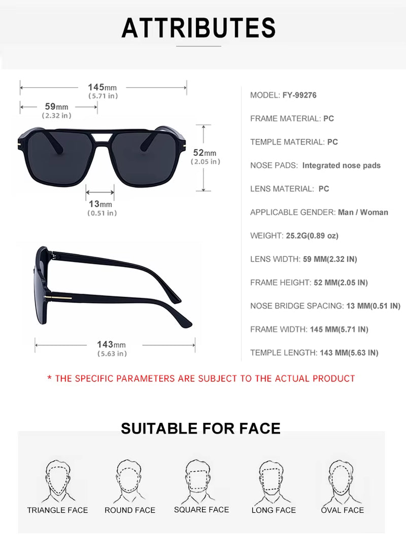 Designer Square Double Bridge UV400 Protection Sunglasses for Women & Men
