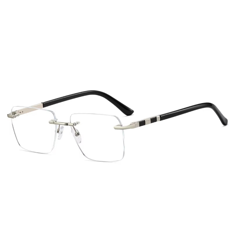Fashion Square Rimless Spring Hinge Eyeglasses for Men