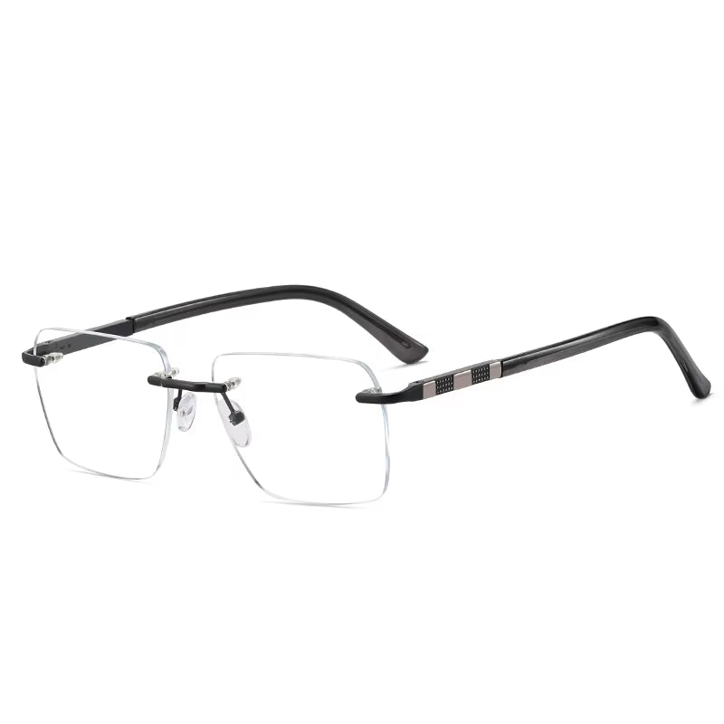 Fashion Square Rimless Spring Hinge Eyeglasses for Men