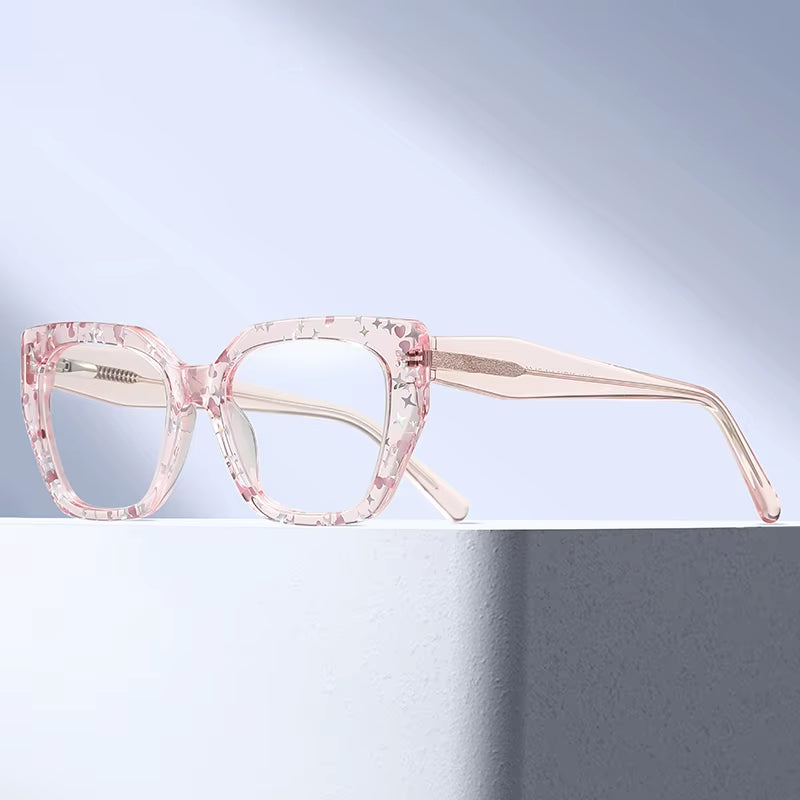 Fashion Cat Eye Acetate CP Arms Spring Hinge Eyeglasses for Women