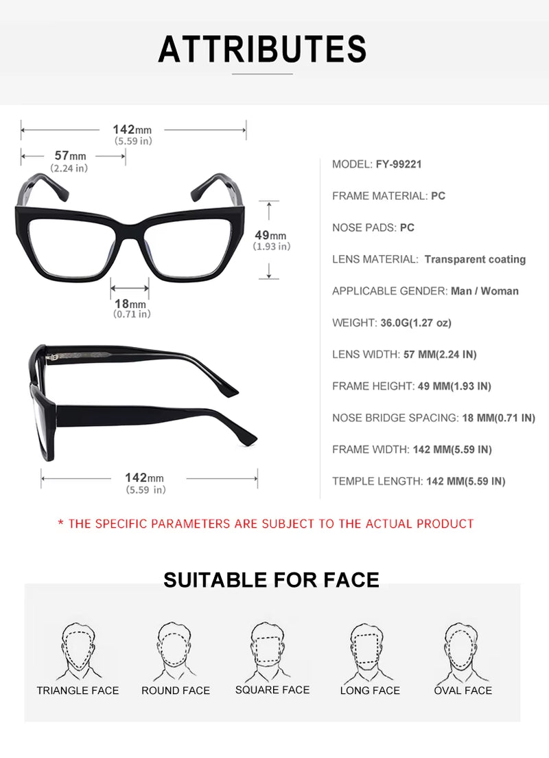 Fancy Cat Eye CP Temples Eyeglasses for Women & Men