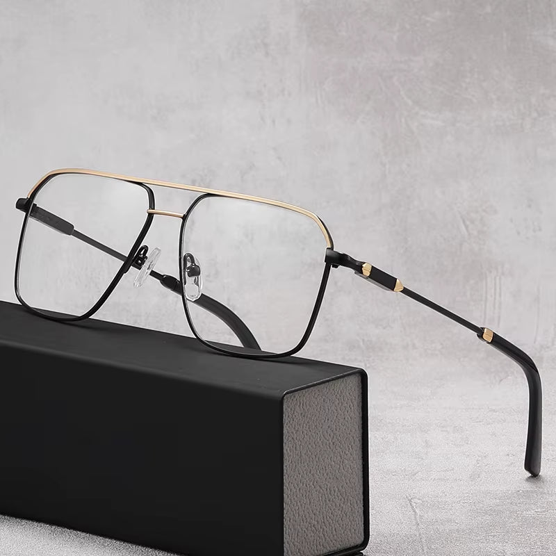  Metal Square Frame Double Bridge Spring Hinge Eyeglasses for Men