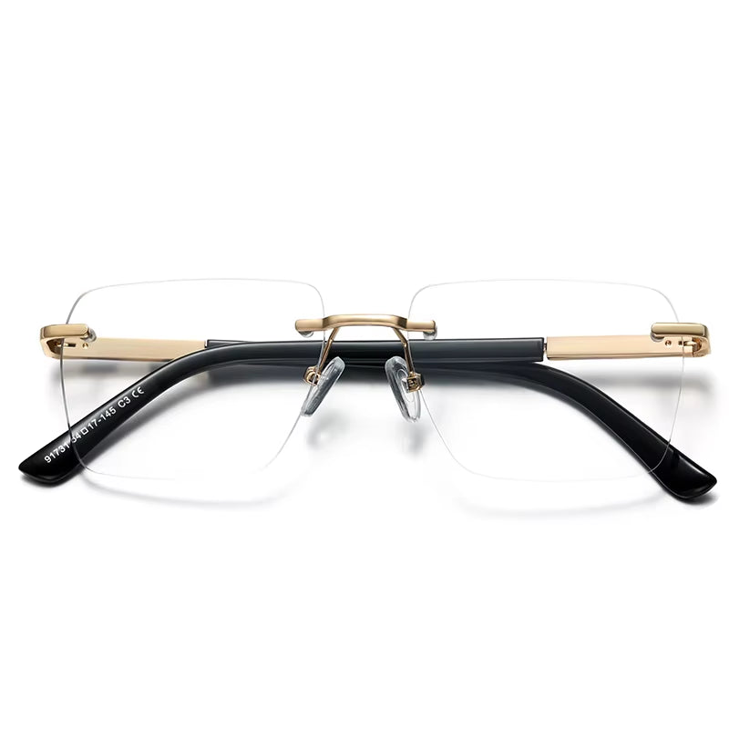 Fashion Square Rimless Spring Hinge Eyeglasses for Men