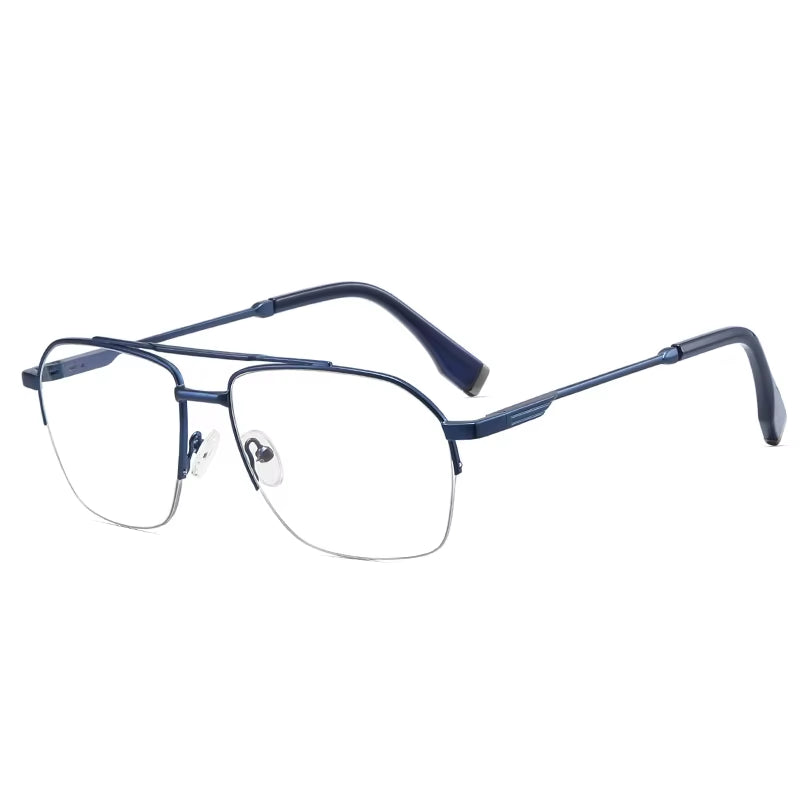  Square Semi-Rimless Double Bridge Spring Hinge  Eyeglasses for Men