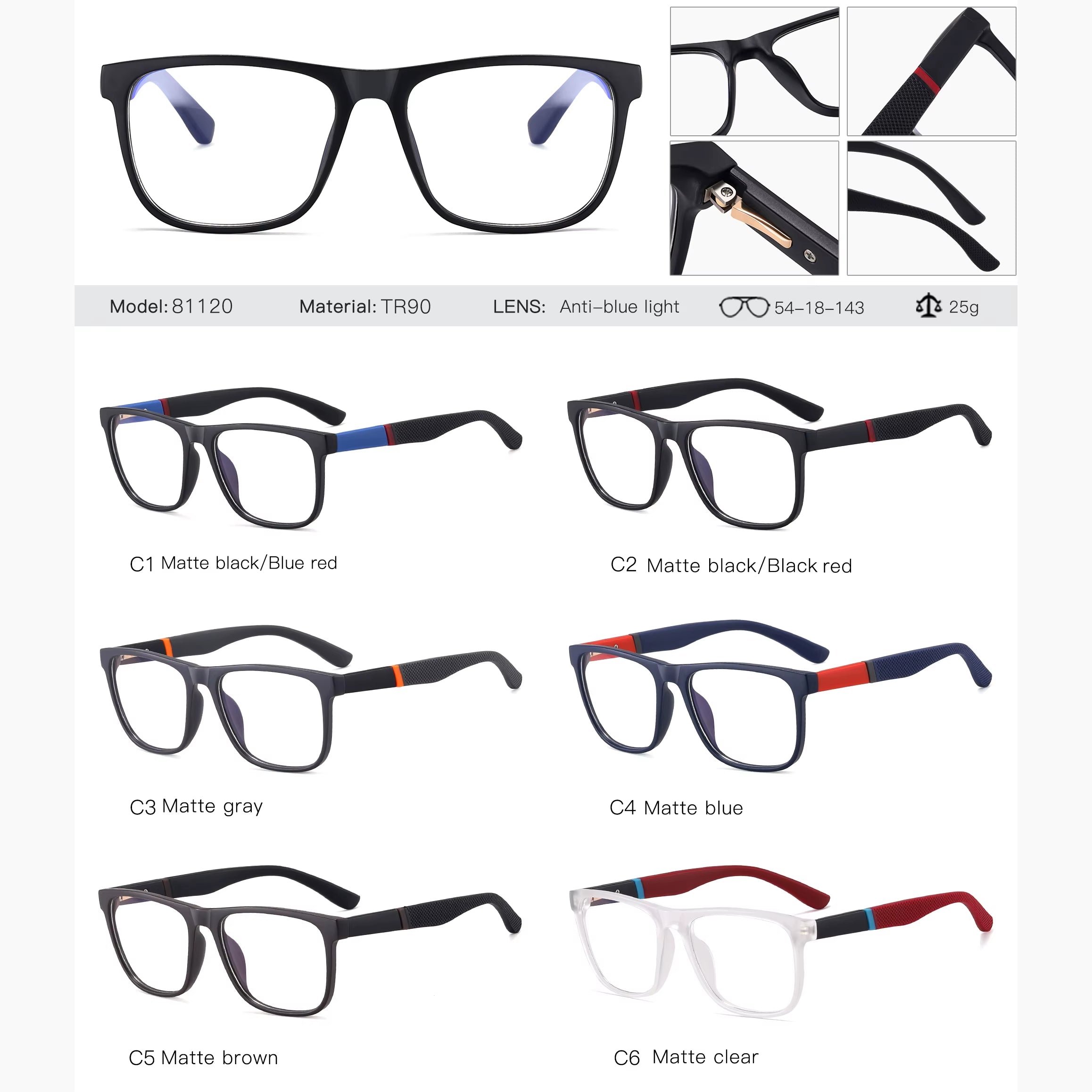 Square TR90 Spring Hinge Eyeglasses for Men