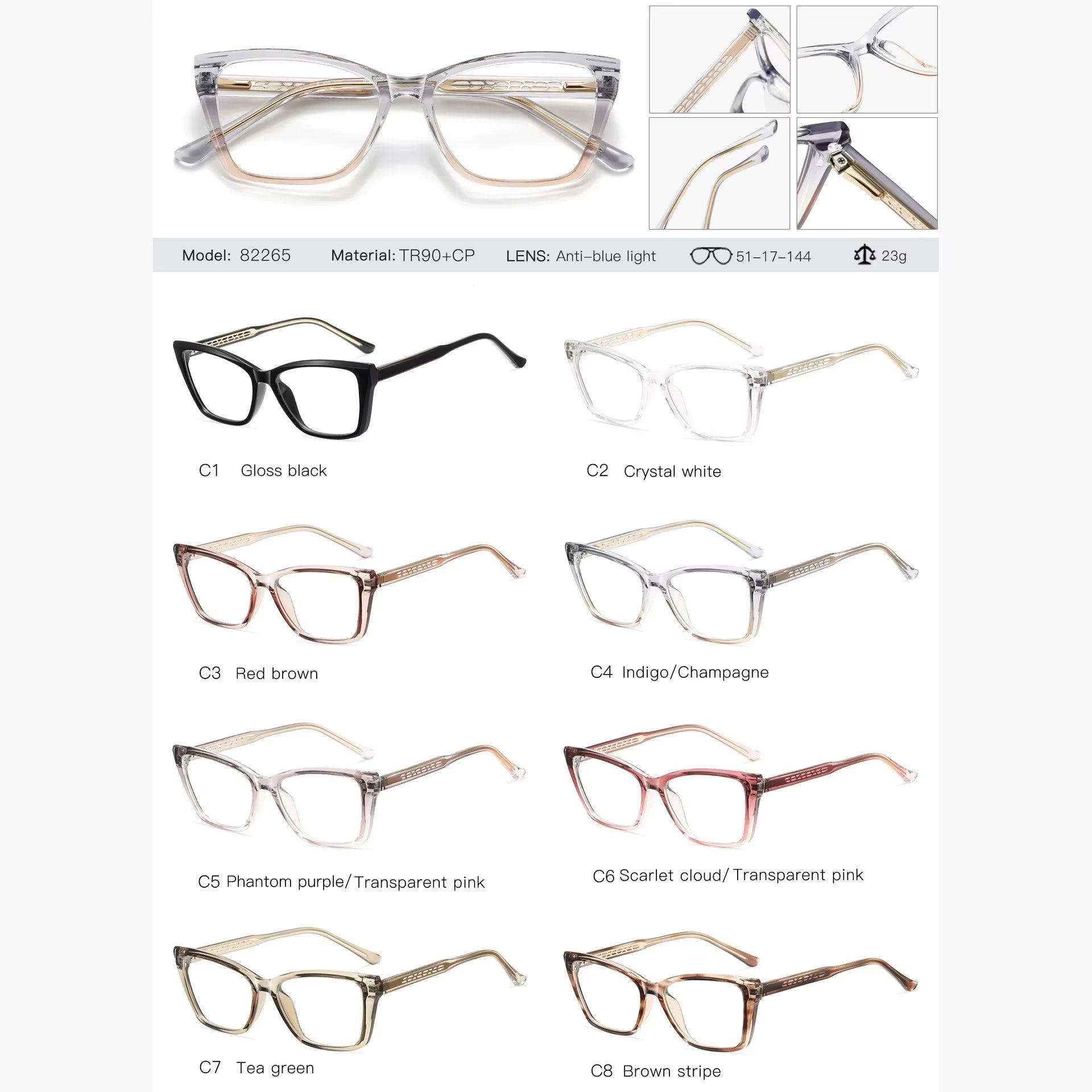 Fashion Cat Eye CP Spring Hinge  Eyeglasses for Women