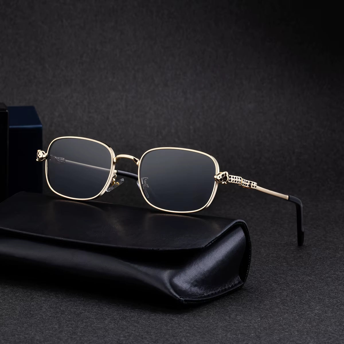 Designer Leopard Head Rectangle Metal UV400 Sunglasses for Men