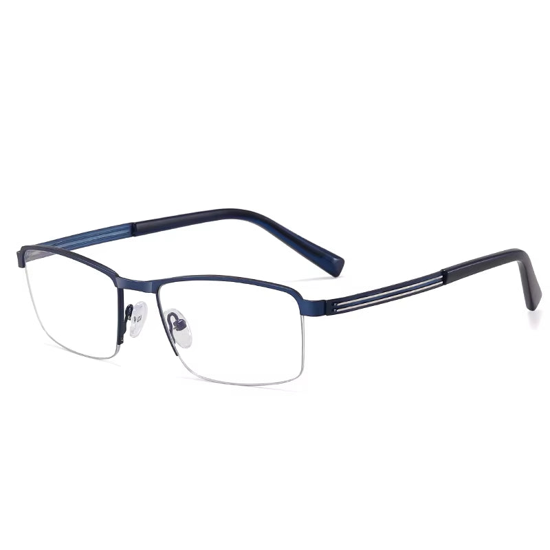 Metal Semi Rimless Rectangle Spring Hinge Eyeglasses for Men