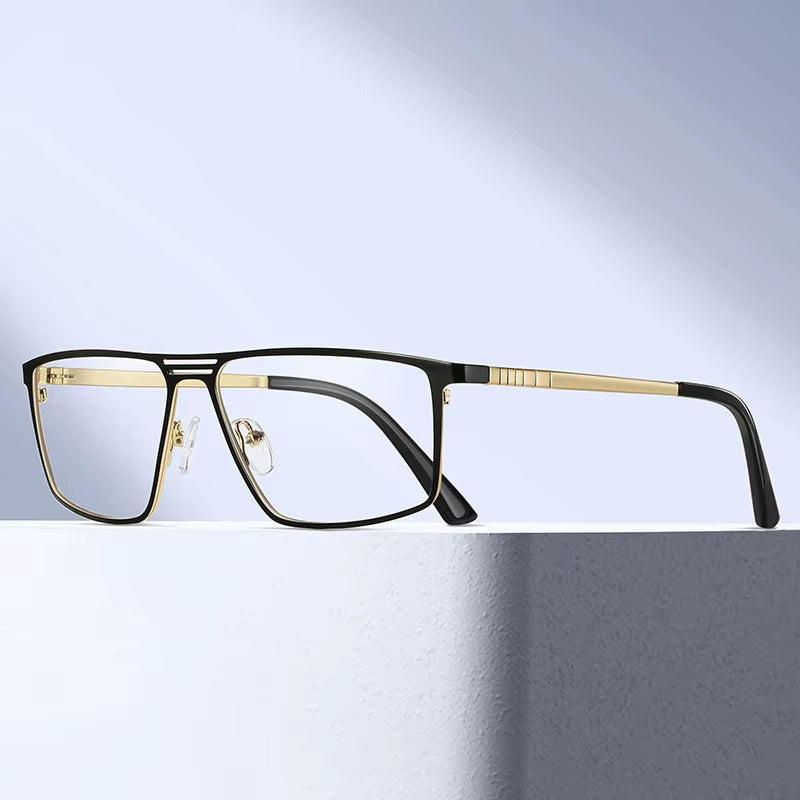 Fashion Rectangle Metal Double Bridge Spring Hinge Eyeglasses for Men