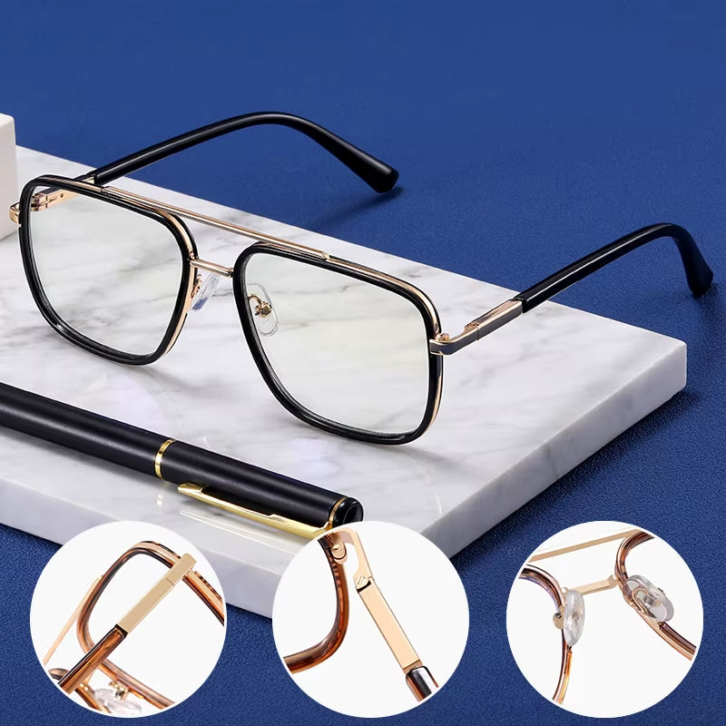 Vintage Retro TR90 Square Double Bridge Eyeglasses for Men