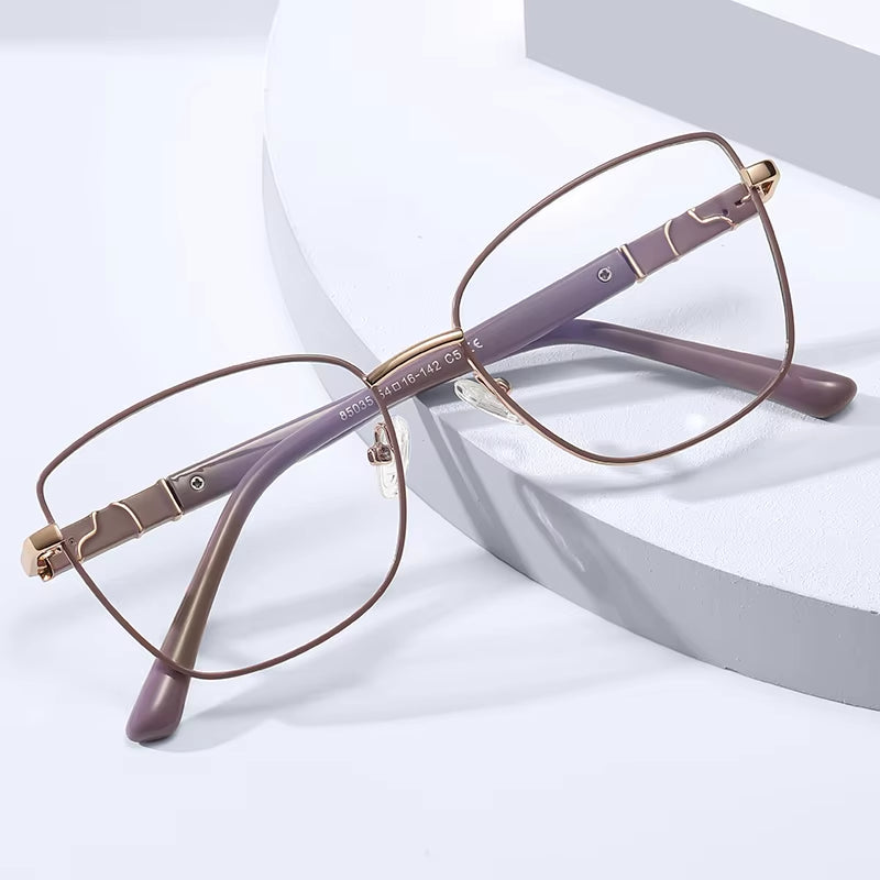 Square Metal Frame Spring Hinge Eyeglasses for Women 