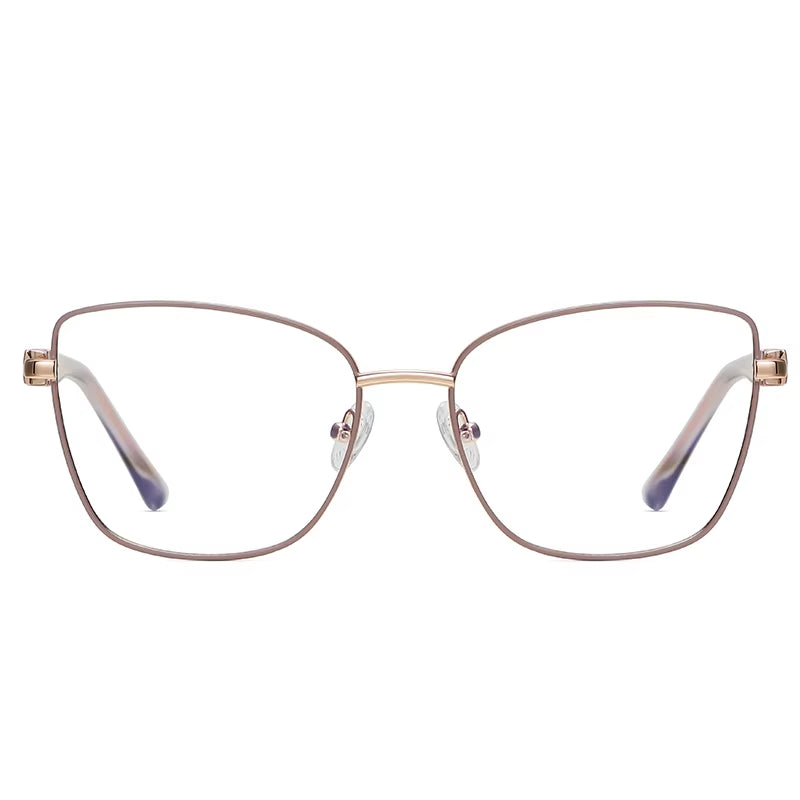 Square Metal Frame Spring Hinge Eyeglasses for Women 