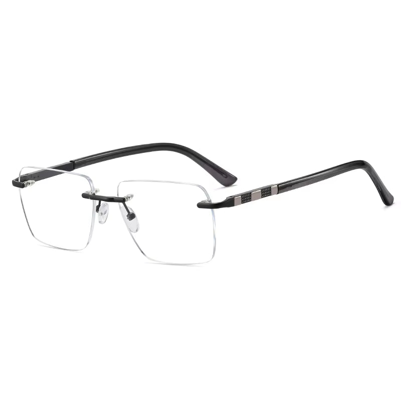 Fashion Square Rimless Spring Hinge Eyeglasses for Men