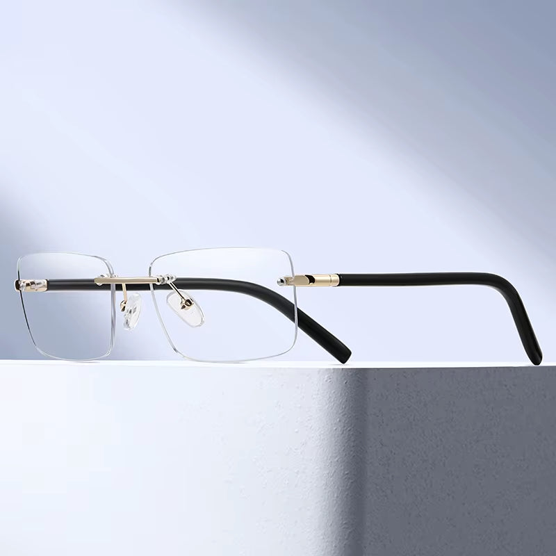 Fashion Rimless Rectangle Spring Hinge Eyeglasses for Men