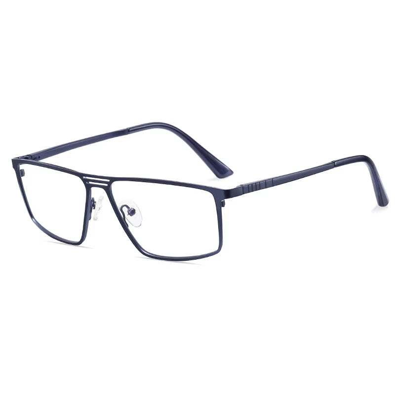 Fashion Rectangle Metal Double Bridge Spring Hinge Eyeglasses for Men