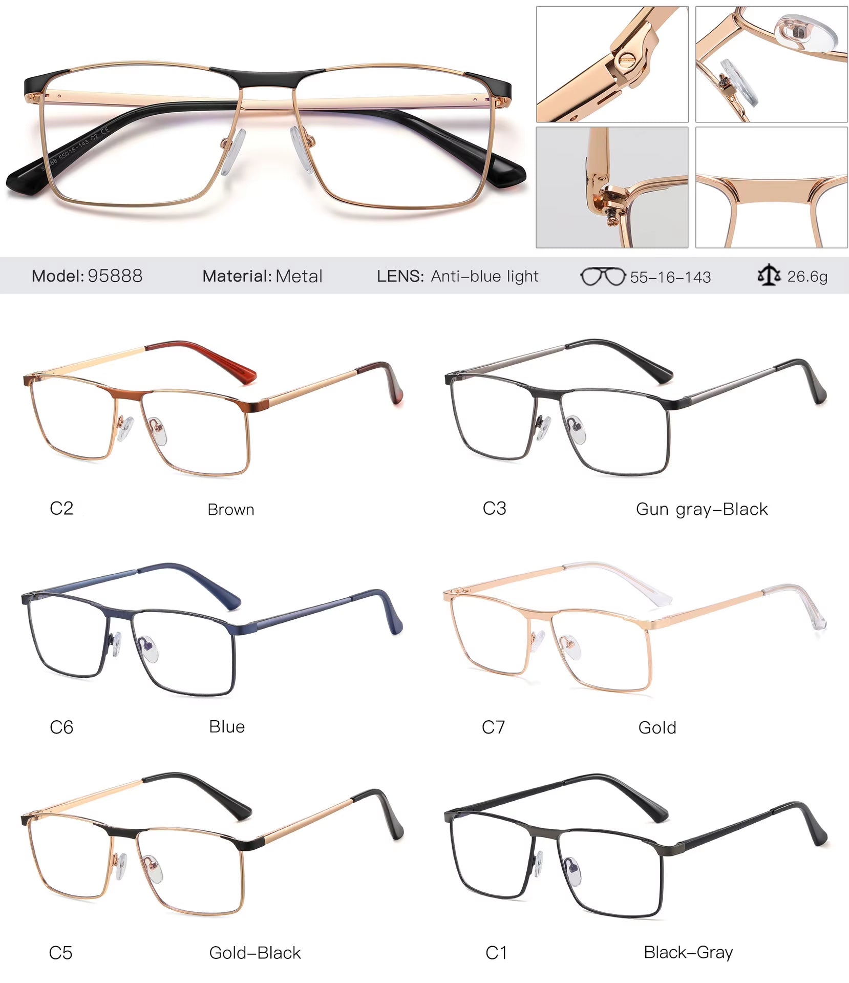 Rectangle Metal Eyeglasses for Men 