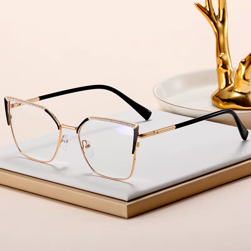 Cat Eye Metal Frame Glitter Eyeglasses for Women 