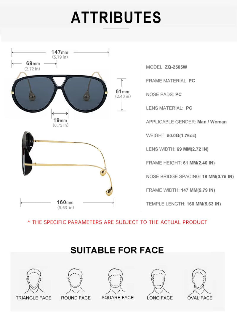  Designer round Oversized Double Bridge UV400 Sunglasses for Women