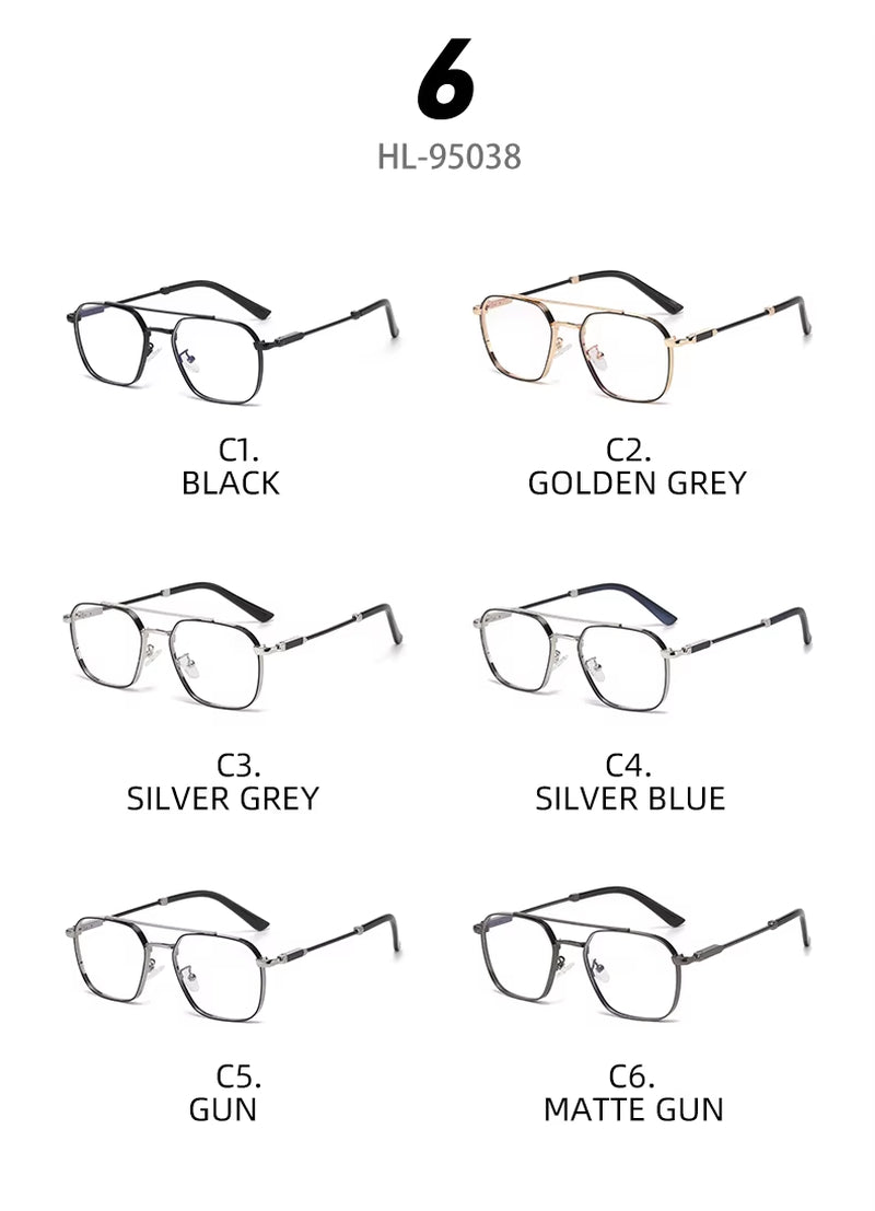 Square Metal Double Bridge  Eyeglasses for Men