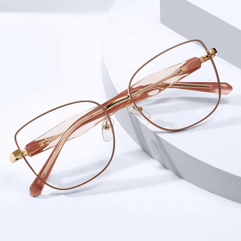 Square Metal Frame CP Pin-In Spring Hinge Eyeglasses for Women